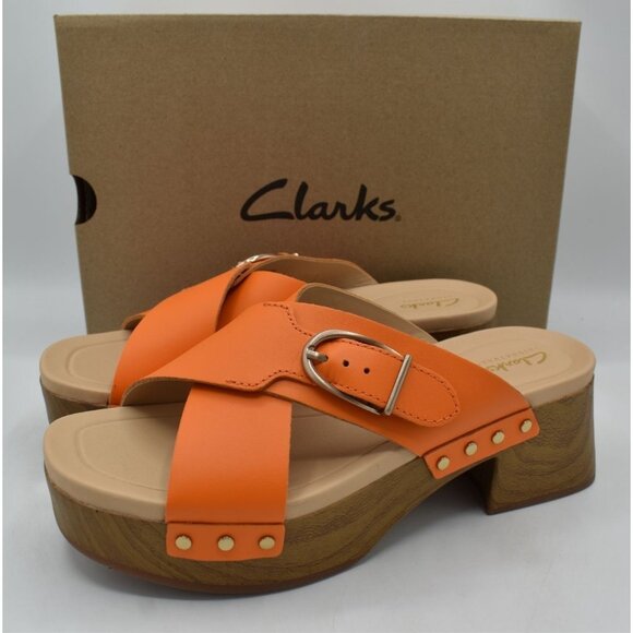 Clarks Shoes - Clarks Womens Size 7.5 Sivanne Walk Orange Leather Open Toe Comfort Sandal Shoes